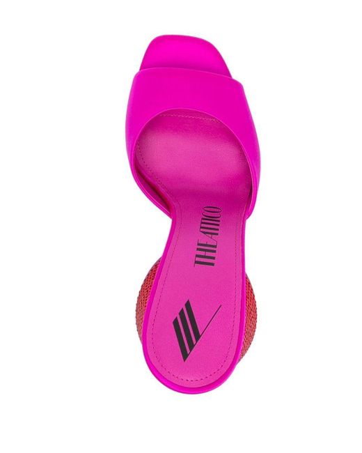The Attico Pink Luz Crystal Embellished Satin Mules