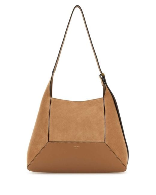 Jimmy Choo Brown Camel Suede Medium Diamond Shoulder Bag