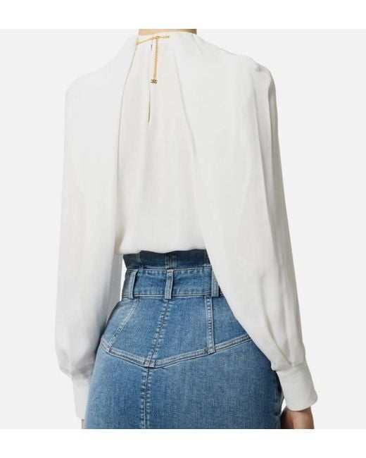 Elisabetta Franchi White Georgette Blouse With Jewel Detail