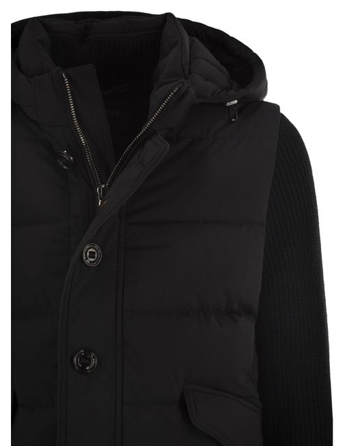 Moorer Black Foscolo Knm Bomber Jacket With Knitted Sleeves for men