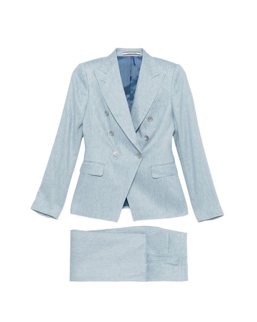 Tagliatore Blue Linen Double-Breasted Suit