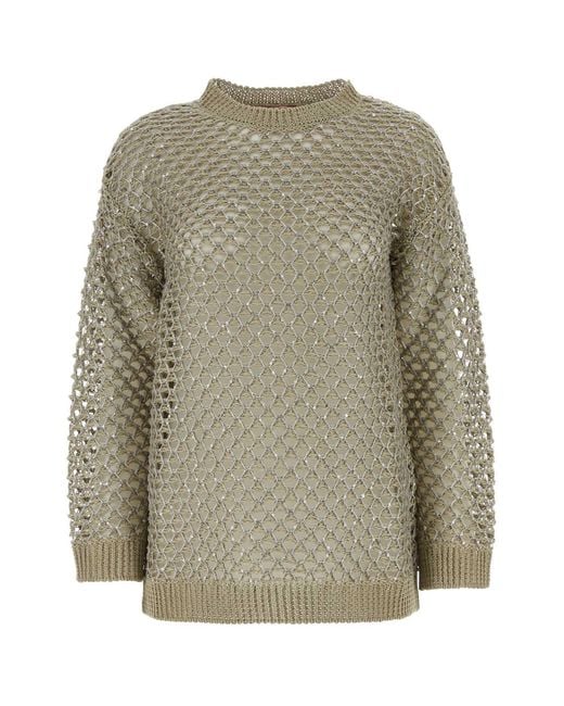 Valentino Garavani Gray Linen-Blend Embellished Crochet Sweater