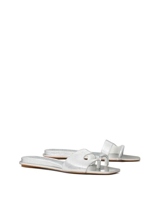 Tory Burch White Pierced Slides