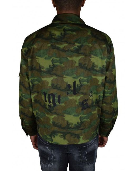 Palm Angels Green Military Camouflage Jacket With Classic Collar