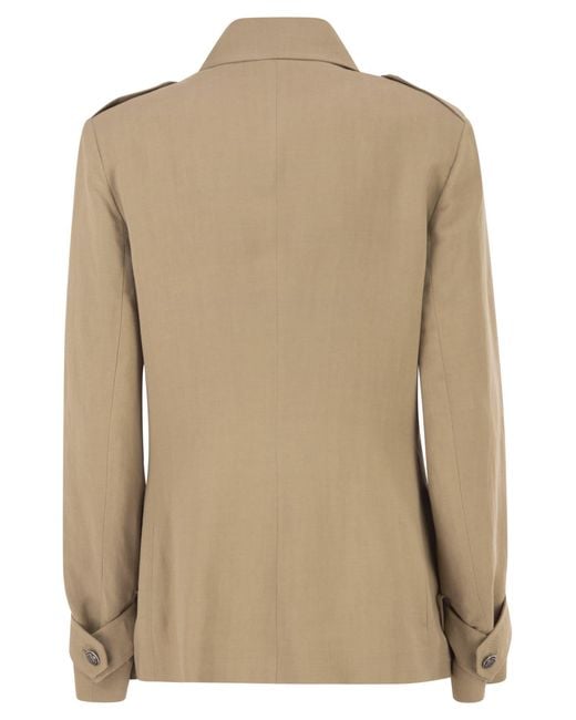 Antonelli Natural Viscose And Linen Safari Jacket With Utility Detailing