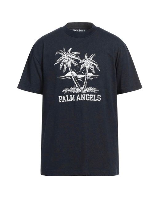 Palm Angels Pmaa001s22jer014 1001 Zwart T-shirt in het Blue