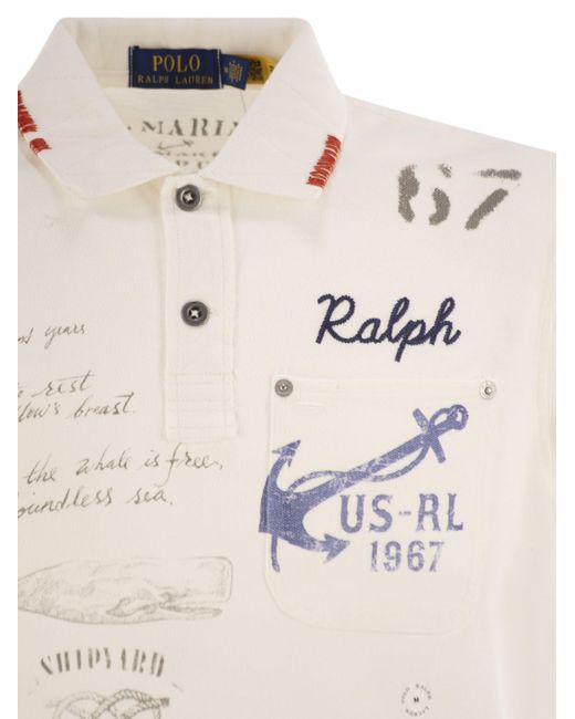 Polo Ralph Lauren White Piqué Polo -Shirt mit klassischer Fit -Grafik