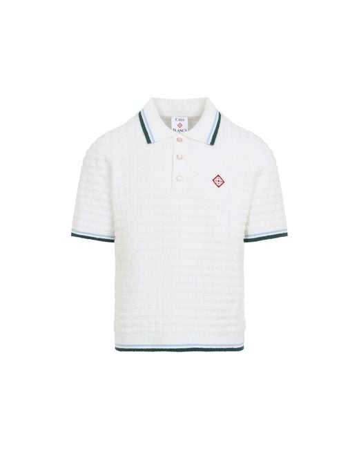 Casablanca White Boucle Short-Sleeve Knitted Polo