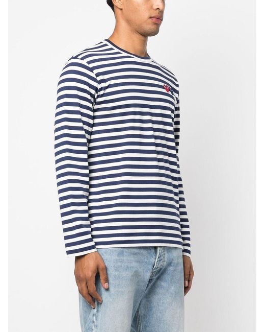COMME DES GARÇONS PLAY Blue U T-Shirt Double Burgendy Emblem Knit