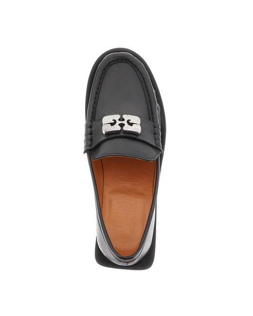 Ganni Black + Net Sustain Butterfly Loafers Aus Recyceltem Leder Mit Logodetail