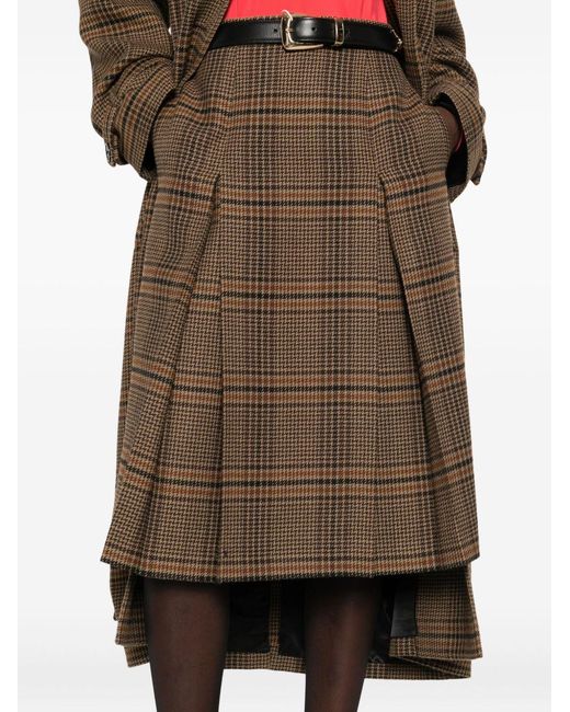 Saint Laurent Brown Prince Of Wales Midi Skirt
