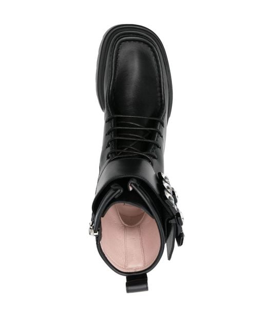Roger Vivier Black Wallaviv Strass Buckle Leather Boots