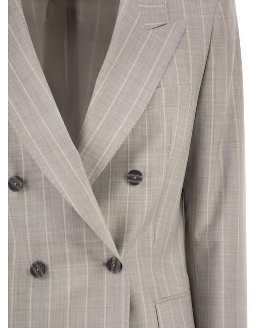 Tagliatore Gray Double-Breasted Pinstripe Blazer