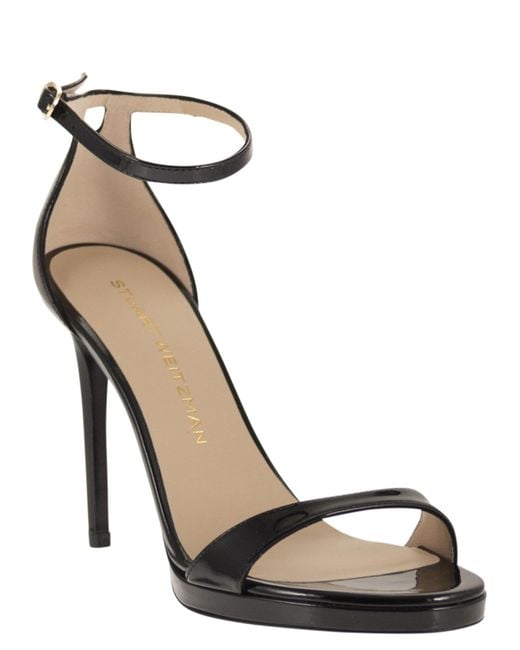 Stuart Weitzman Black Shiny Leather Platform Sandals With Stiletto Heel