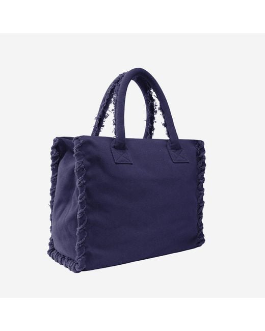 Pinko Blue Cotton Shopper Bag With Logo
