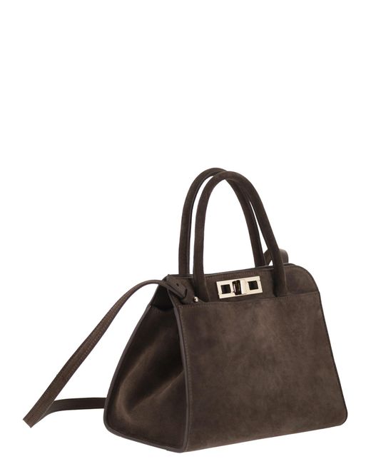 Fabiana Filippi Brown Suede Leather Top Handle Bag With Shoulder Strap