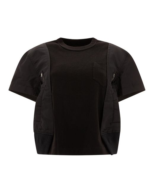 Sacai Black "Nylon Twill x Baumwolltrikot" T -Shirt