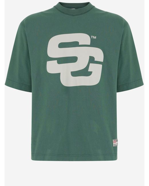 SUMMER GAMES Green Cotton T Shirt With Logo