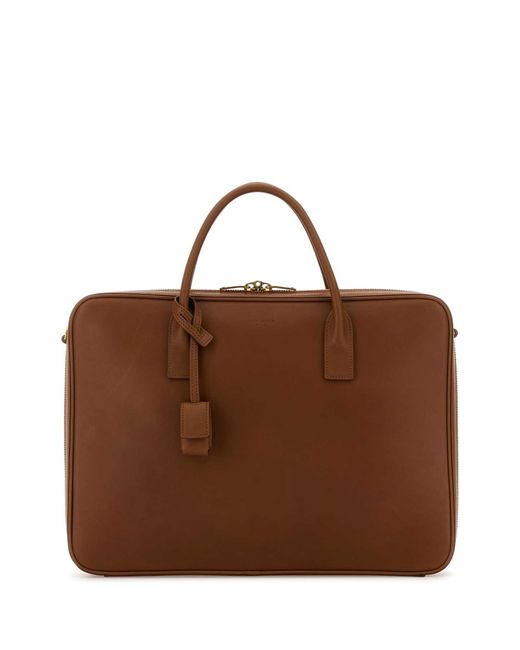 Saint Laurent Brown Caramel Leather Briefcase for men