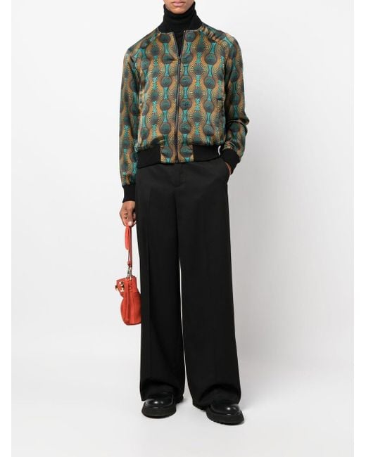 OZWALD BOATENG Green Printed Silk Bomber Jacket for men