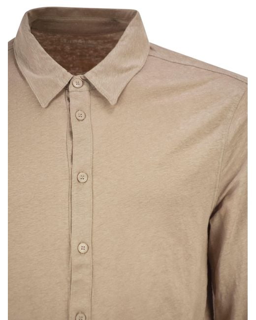 Majestic Natural Stretch Linen Shirt With Front Button Fastening for men