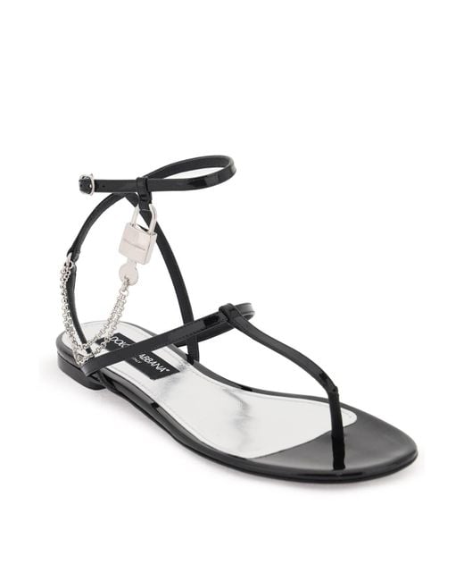 Sandales de string en cuir breveté avec cadenas Dolce & Gabbana en coloris White