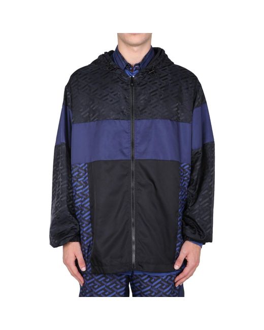 Versace Blue Hooded Windbreaker Jacket for men