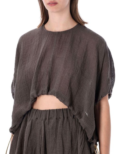 120% Lino Gray Cropped Linen Blouse