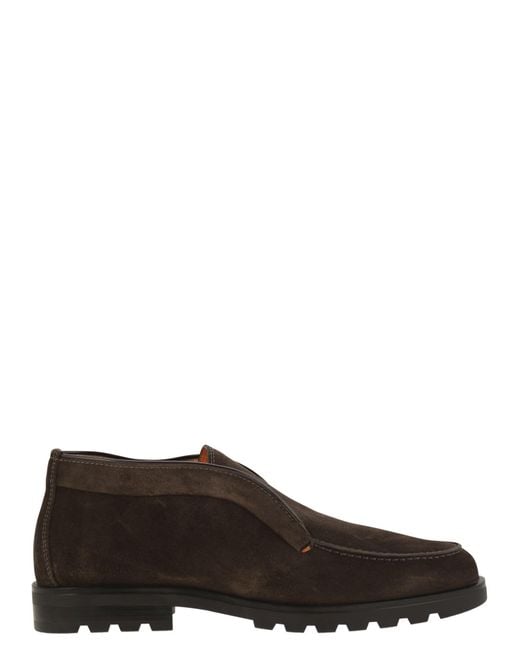 Santoni Brown Suede Ankle Boot Without Laces for men