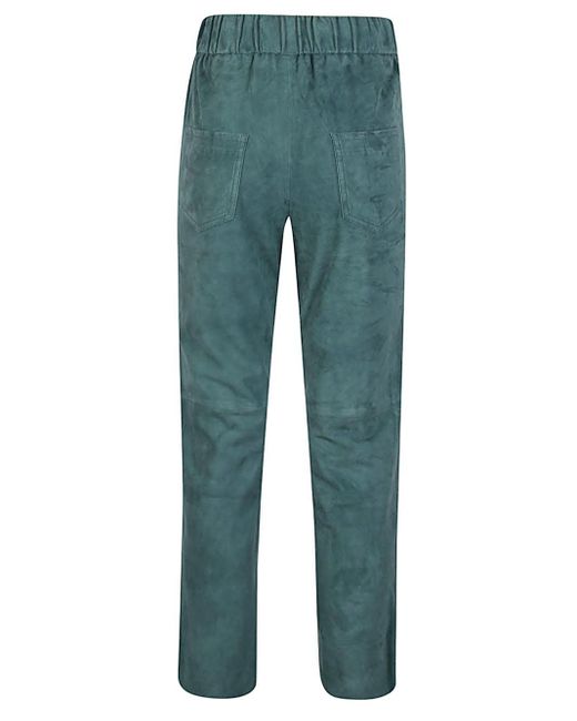 Via Masini 80 Green Elastic Waist Suede Trousers