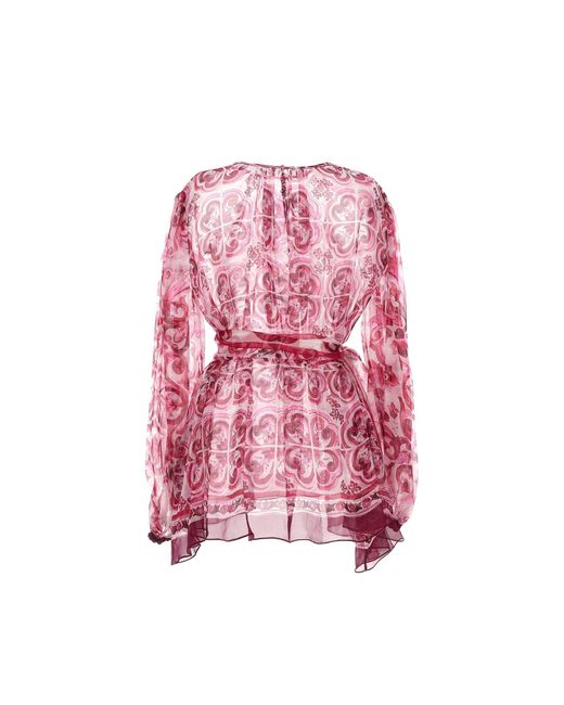 Dolce & Gabbana Majolica Print Belted Blouse in het Pink