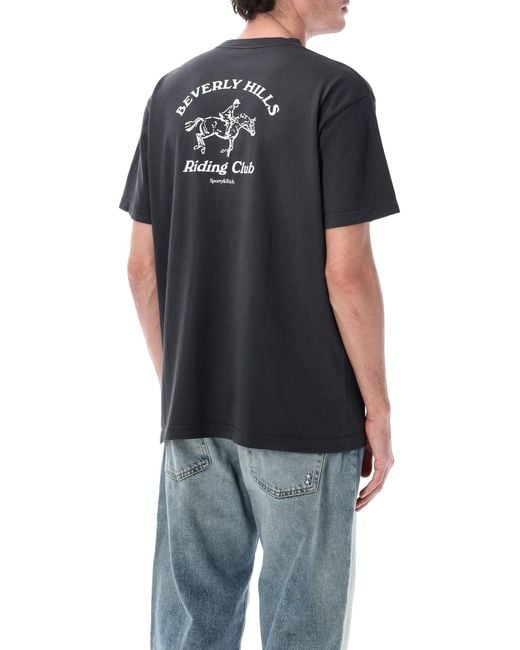 Sporty & Rich Black Sporty & Rich Bh Riding Club Cotton T-Shirt for men