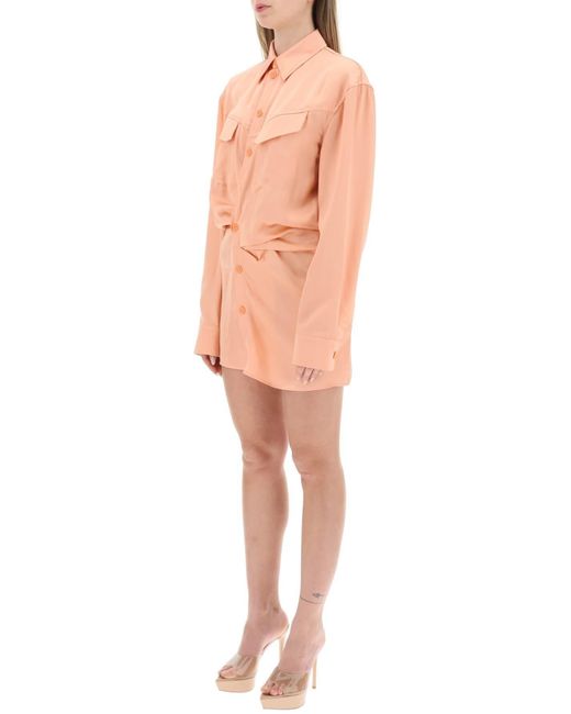 Off-White c/o Virgil Abloh Pink Satin Mini Hemd Kleid