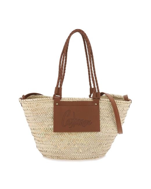 Bolsa de cesta de rafia tejida grande de Castaner de color Marron Lyst