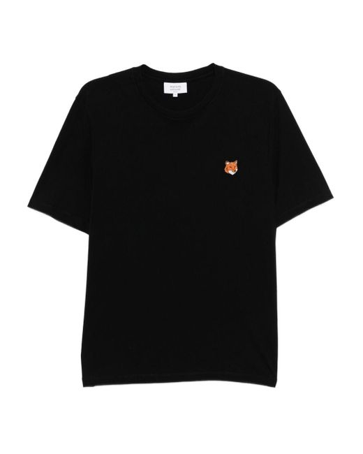 Maison Kitsuné Black Embroidered-Logo Patch T-Shirt