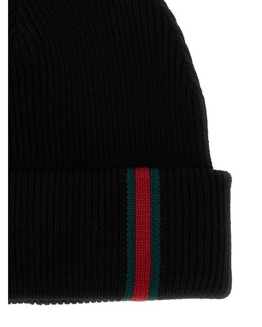 Bonnet à détail Web Gucci pour homme en coloris Black