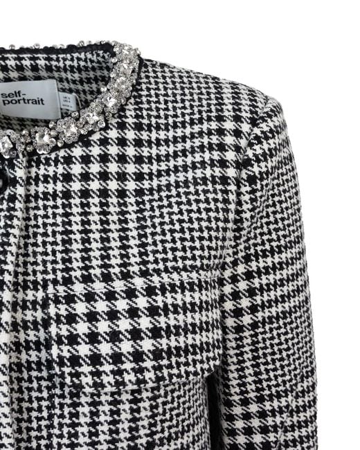 Self-Portrait Gray Houndstooth Crystal Trim Jacket