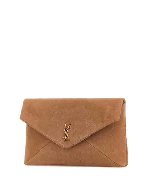 Saint Laurent Brown Antiqued Suede Envelope Clutch