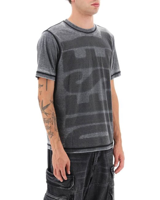 DIESEL T Shirt Met Burn Out Logo in het Gray voor heren