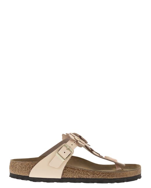 Birkenstock Brown Gizeh Flowers – Natural Leather Thong Sandal With Floral Appliqués