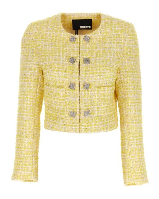 ROTATE BIRGER CHRISTENSEN Roteer Birger Christensen Bijgesneden Bouclé Jas in het Yellow