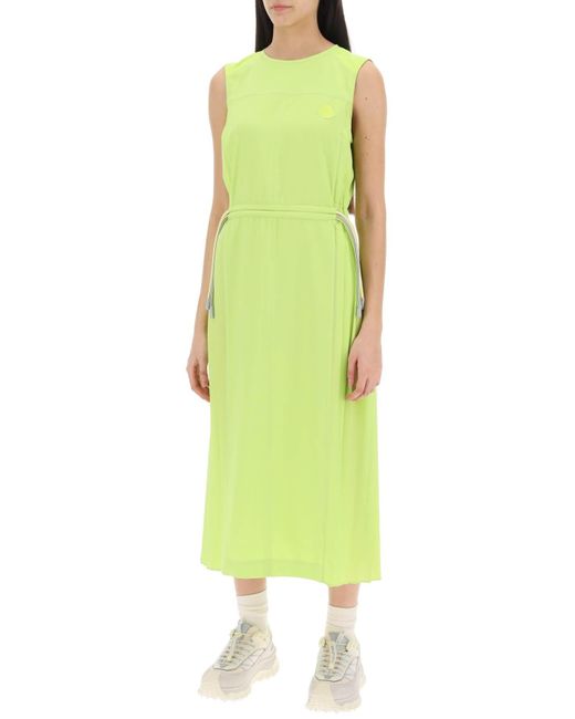 Moncler Green Column Dress With Pleated Detailing