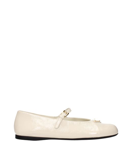 Prada Natural Patent Leather Ballerinas/Ivory