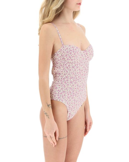 Tory Burch Floral One Piece Swimsuit in het Pink