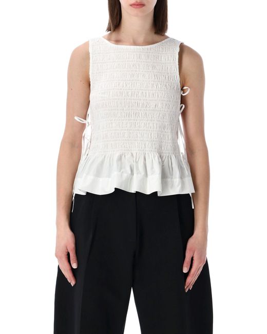 Ganni White Smock Tie Cotton Top