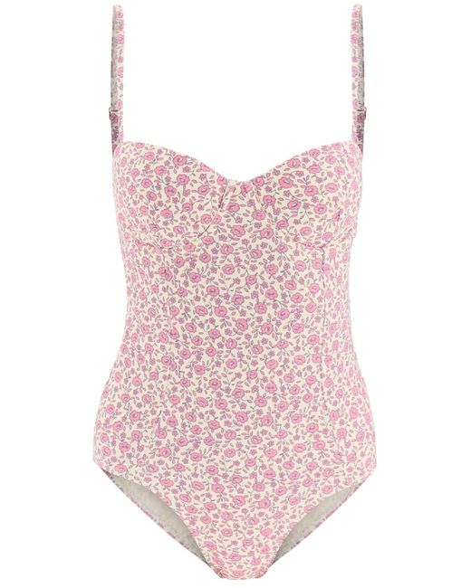 Tory Burch Floral One Piece Swimsuit in het Pink