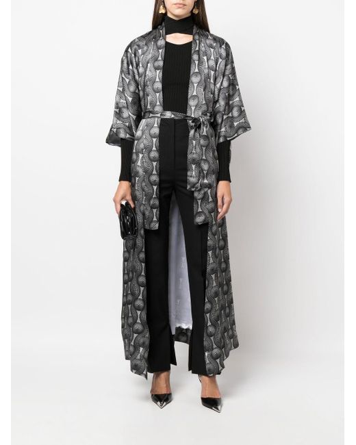 OZWALD BOATENG Gray Printed Silk Long Kimono for men