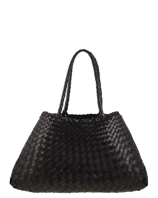 Dragon Black Santa Croce Big Woven Leather Bag