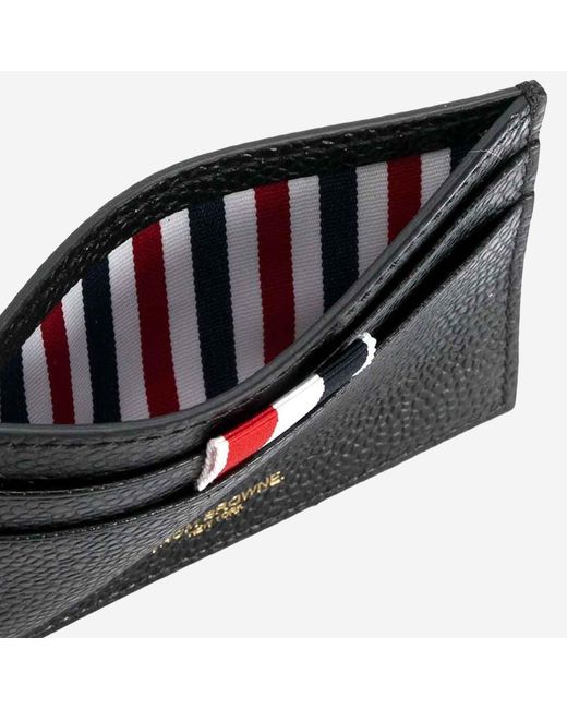 Thom Browne Black Leather Card Holder With Logo for men