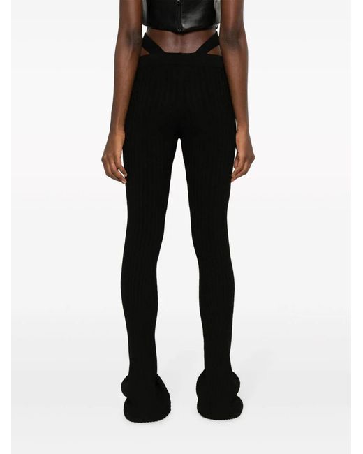 ANDREADAMO Andreadamo Geribbelde Gebreide Flare Broek in het Black